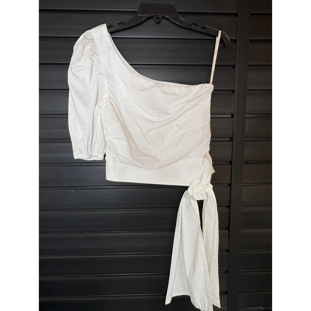 Cleobella Nila One Shoulder Organic Cotton Ruched Tie Top White C23SP44028 S